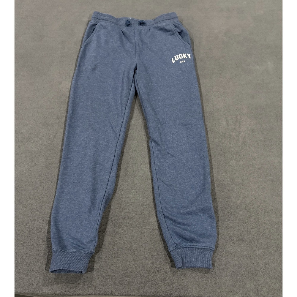 Lucky Brand Jogger Pants Womens L (14-16) Blue Fleece Lined Logo Tapered Leg